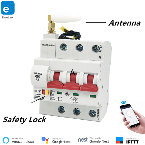 EWeLink 3P 16A-125A дистанционное управление Wifi автоматический выключатель/умный переключатель/интеллектуальный автоматический переключатель поддержка alexa и google ► Фото 1/6