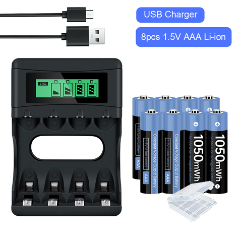 AJNWNM 1,5 V AAA перезаряжаемая батарея AAA 1,5 v литий-ионная перезаряжаемая батарея + ЖК-зарядное устройство для 1,5 v AA литиевая батарея AAA батарея ► Фото 1/6