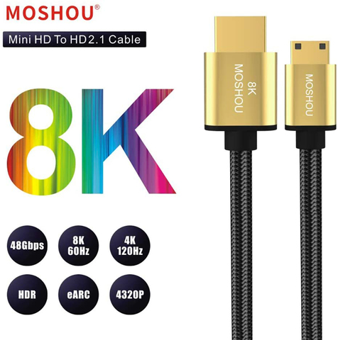 Moshou 8K мини HDMI к HDMI кабель HDMI 2,1 кабель Поддержка 8K @ 60Hz 4K @ 120Hz 48 Гбит/с eARC HDR10 HDCP2.2 для камеры ноутбука ► Фото 1/6