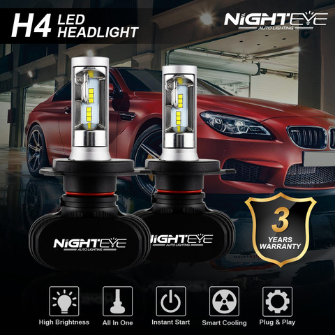 NIGHTEYE 2 шт. супер яркие 50 Вт 8000LM H4 9003 HB2 авто светодиодный фары дальнего/ближнего света 12 в объектив проектора 6500 к противотуманные фары ► Фото 1/6