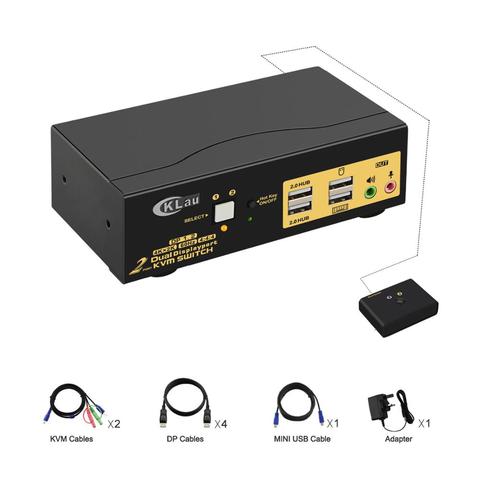 2 порта двойной монитор Порт KVM переключатель, Расширенный дисплей, 4K @ 60Hz, 4:4:4, с аудио и usb-хаб ► Фото 1/6