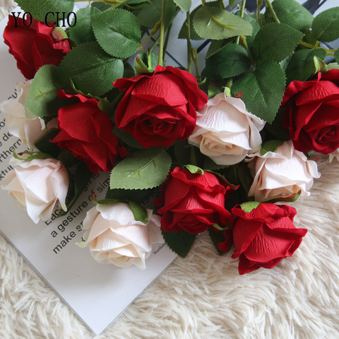 Искусственный цветок YO CHO, Шелковая Роза, фланелет, одна ветка розы, искусственный цветок бордового цвета, «сделай сам», декор для домашвечер... ► Фото 1/6
