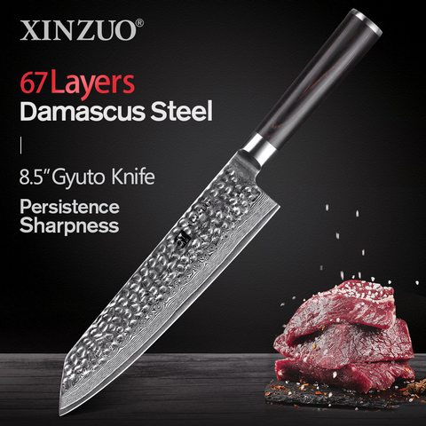 XINZUO 8,5 дюймов Kiritsuke Gyuto нож 67 слоев Дамасская сталь японский VG10 кухонный нож шеф-повар кухонные ножи Pakkawood ручка ► Фото 1/6