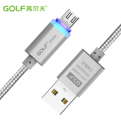 Зарядный кабель Micro USB GOLF 1 м со светодиодной подсветкой для Samsung S6 S7 Edge C5 Redmi 5 5A 6 7 Note 4X 5, металлический плетеный провод зарядного устройства дл... ► Фото 1/6