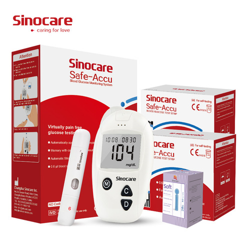 SINOCARE Accu глюкоза в крови метр и Тесты полоски и Ланцеты 50/100 шт комплект глюкометра для диабетиков измеритель уровня сахара в крови для диабет... ► Фото 1/6