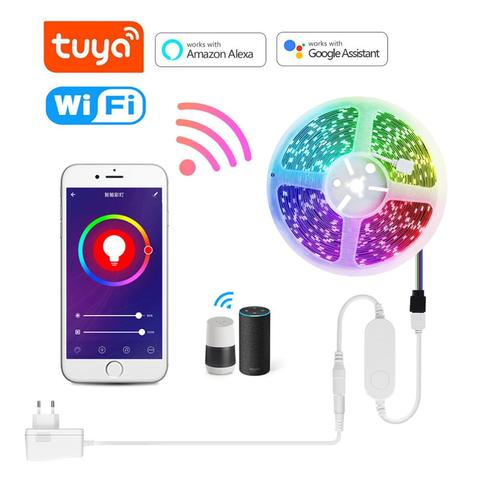 Tuya Smart WI-FI светодиодные полосы светодиодные огни RGB приложение Управление умная лампа лента 5/10/15 м комната вечерние Декор работать с Alexa Echo Google Home ► Фото 1/6