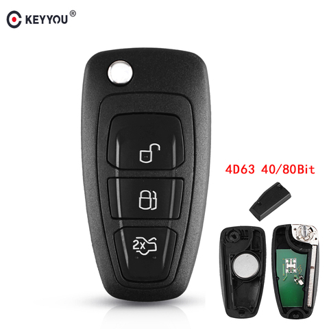 KEYYOU 3 кнопки 434/433 МГц FSK для Ford Mondeo Focus C-Max 2011 2012 2013 2014 Автомобильный ключ дистанционного управления 4D63 чип 40/80 бит ► Фото 1/6