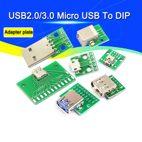 5/2 шт., USB разъем типа «папа»/MINI MICRO USB Для DIP-адаптера, плата 2,54 мм, гнездовой разъем B, Type-C, USB2.0 3,0, гнездовой преобразователь PCB ► Фото 1/6