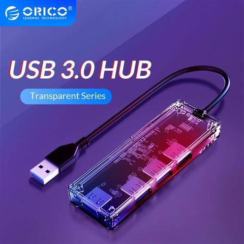 Прозрачный usb-хаб ORICO, высокоскоростной разветвитель USB 3,0 с 4 портами, OTG адаптер для чтения карт, аксессуары для настольного ПК, ноутбука ► Фото 1/6