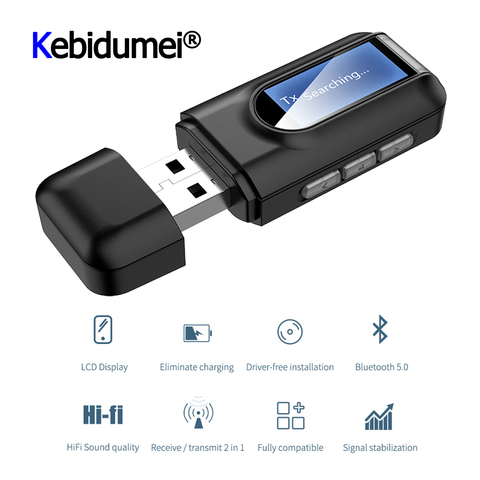 2 в 1 USB Bluetooth адаптер V5.0 передатчик приемник ЖК-дисплей аудио 3,5 мм AUX Джек стерео адаптер для автомобиля ПК ТВ наушники ► Фото 1/6