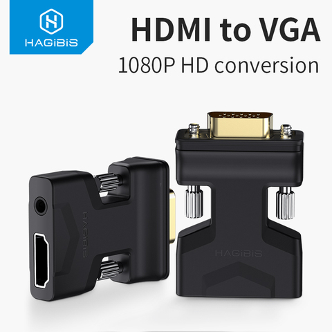 Адаптер hagils HDMI в VGA с аудиопортом, Женский видеоконвертер, разъем 3,5 мм, 1080P для PS4, ноутбуков, ПК, ТВ-приставок, мониторов, проекторов ► Фото 1/6