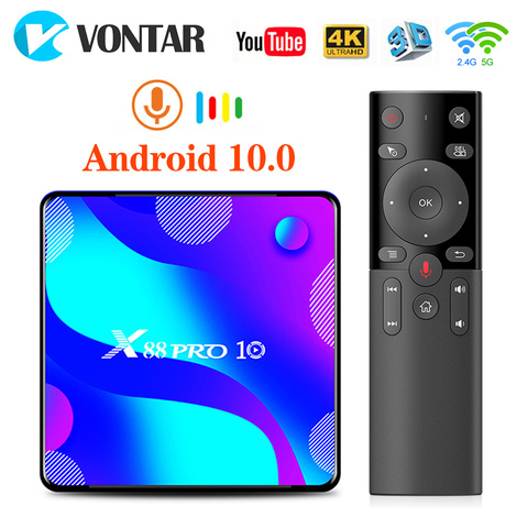 X88 PRO 10 Смарт ТВ Box Android 10 4g 64gb Встроенная память 32GB ТВ коробка RK3318 Wi-Fi, 1080p 4K 60fps Youtube 4K Декодер каналов кабельного телевидения Media player ► Фото 1/5