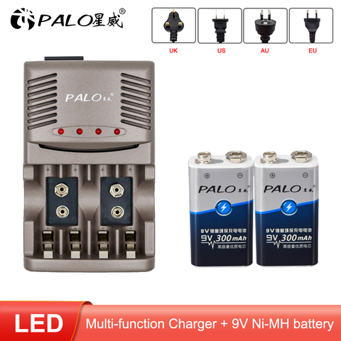 PALO 9 v 300mAh ni-mh аккумуляторная батарея 9 вольт NiMH зарядное устройство для 6F22 9 V NiCd NiMh li-ion аккумуляторы ► Фото 1/6