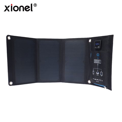 Xionel 21W складные 5V солнечной зарядное устройство с двойным USB - порт переносных sunpower солнечной панели солнечных батарей для мобильных устройс... ► Фото 1/6