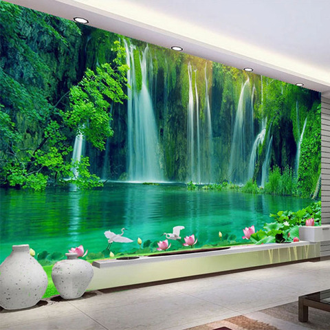 3D обои на заказ, современный водопад, природный пейзаж, фото, настенные фрески для гостиной, телевизора, дивана, кабинета, обои ► Фото 1/6