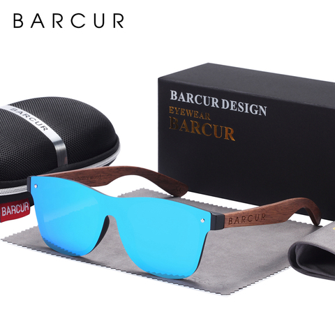 Очки солнцезащитные BARCUR мужские поляризационные, темные очки из натурального черного ореха, с деревянными дужками UV400 ► Фото 1/6