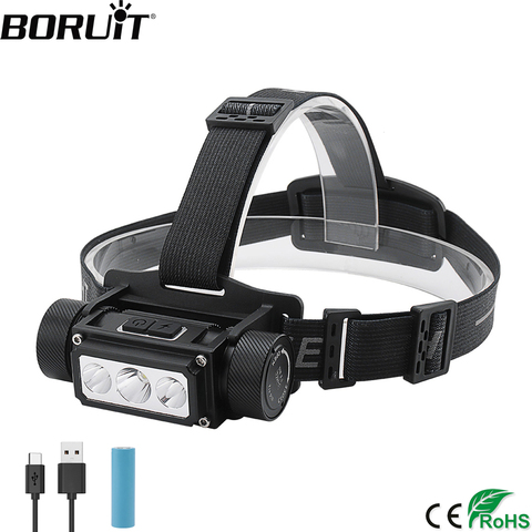 BORUiT B39 XM-L2 + 2 * XP-G2 светодиодный налобный фонарь Max.5000LM водонепроницаемый Мощный налобный фонарь TYPE-C 21700, налобный фонарь для кемпинга ► Фото 1/6