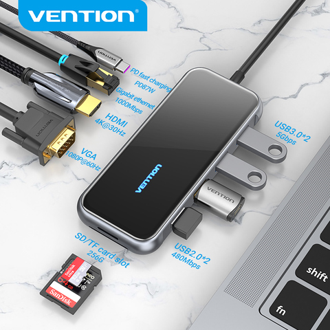 Vention USB C концентратор Type-C к HDMI Мульти USB 3,0 концентратор адаптер Thunderbolt 3 для MacBook Pro USB-C 3,1 сплиттер порт Type C концентратор ► Фото 1/6