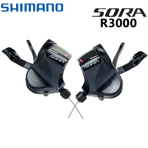 Рычаг переключения Shimano SORA, рычаг переключения скоростей 2x9, двусторонний выпуск, R3000, тригггер, левый/правый, пара, черный с кабелем ► Фото 1/4