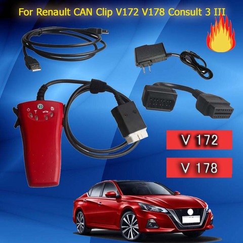 Горячая Распродажа, диагностический инструмент 2 в 1 для Renault CAN Clip V172 V178 Consult 3 III Nissan, сканер, авто диагностические инструменты ► Фото 1/6