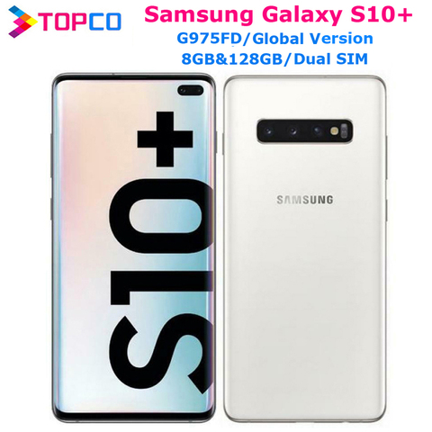 Мобильный телефон Samsung Galaxy S10 + S10 Plus G975FD, глобальная версия, разблокированный, Восьмиядерный, 6,4 дюйма, две SIM-карты, 16 Мп, 12 МП, 8 ГБ, 128 ГБ, NFC ► Фото 1/6