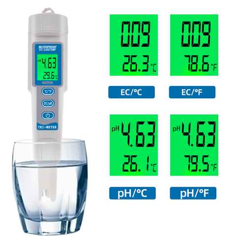 Цифровой Водонепроницаемый рН-метр EC TEMP/ TDS рН-тестер с ЖК-экраном для аквариума бассейна Анализатор воды Скидка 40% ► Фото 1/6