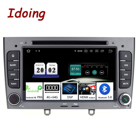 Автомобильный мультимедийный плеер Idoing, 7 дюймов, 2 din, Android 10, радио, плеер для Peugeot geot308 PX6, 4 Гб + 64 ГБ, 8 ядер, ips экран, gps навигация, TDA7850, 2 din ► Фото 1/6