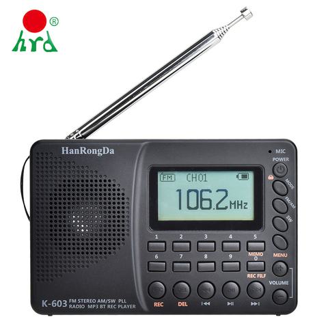HanRongDa HRD-603 портативное радио карманное AM/FM/SW/BT/TF карманное радио USB MP3 цифровой рекордер Поддержка TF карта Bluetooth динамик ► Фото 1/6