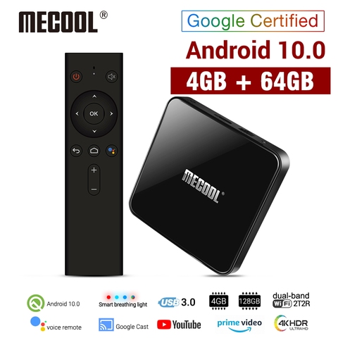 ТВ-приставка MECOOL KM3, Android 10,0, 4 Гб DDR4, 64 Гб ПЗУ, голосовое управление, Смарт ТВ-приставка Amlogic S905X2, 2,4G, 5G, Wi-Fi, Bluetooth 4,1, медиаплеер ► Фото 1/6