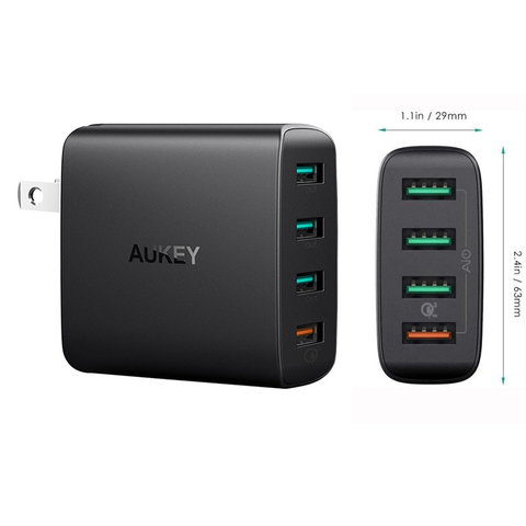 Aukey складная вилка США 4 порта USB настенное зарядное устройство с QC 3,0 Быстрая зарядка для i-Phone11 Pro Max/ Note8 S8 i-Pad ► Фото 1/6