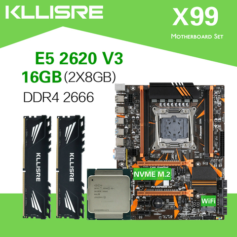 Kllisre X99 D4 материнская плата с Xeon E5 2620 V3 LGA2011-3 CPU 2шт X 8 ГБ = 8 Гб 2666 МГц DDR4 память ► Фото 1/6