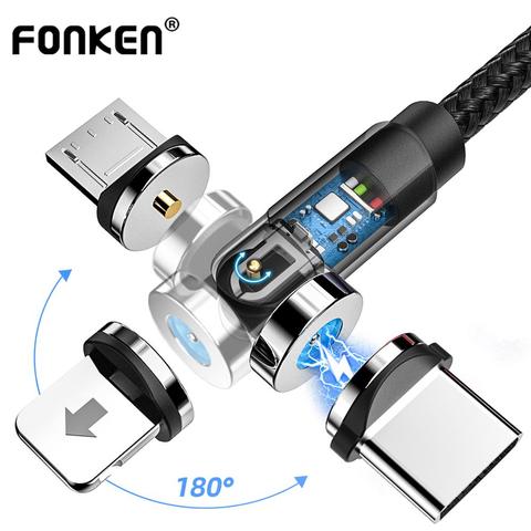 Магнитный кабель FONKEN 540 с вращением типа C Магнитный зарядный кабель Micro USB Магнитный зарядный шнур мобильный телефон кабель для Iphone 11 8 ► Фото 1/6
