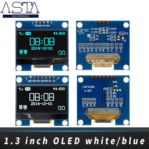 Модуль O LED, 1,3 дюйма, RoHS, белый/синий, SPI/IIC I2C, Коммуникационный цвет 1,3x64, 1,3 дюйма, светодиодный ЖК-модуль O, модуль светодиодный одного дисплея дюйма ► Фото 1/6