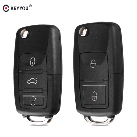Складной автомобильный ключ KEYYOU с 2 кнопками, откидной ключ с дистанционным управлением, чехол для Volkswagen Vw Jetta Golf Passat Beetle Skoda Seat Polo B5 ► Фото 1/5