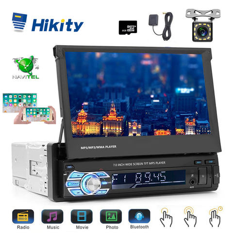 Автомагнитола Hikity Podofo 1DIN, mp5-плеер, GPS-навигация, мультимедийная автомобильная стереосистема, Bluetooth, выдвижной 7-дюймовый HD Авторадио с камерой ► Фото 1/6