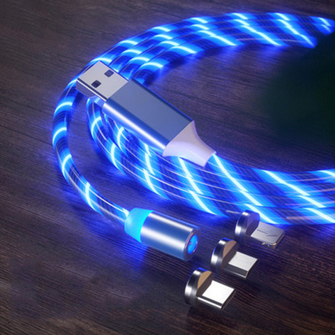 Струящийся свет зарядный Магнитный кабель с разъемом USB Type-C Магнитный кабель Micro USB зарядного устройства в оплетке для iPhone Huawei ► Фото 1/6