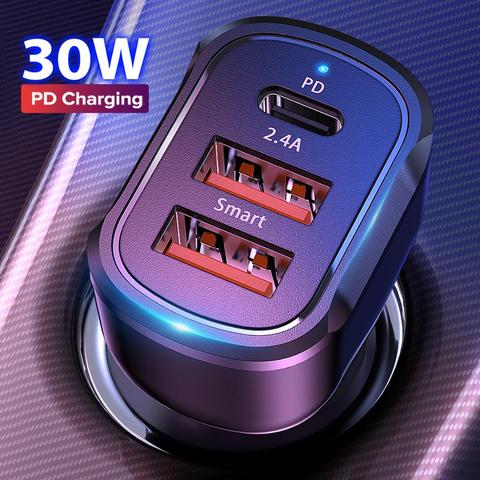 Автомобильное зарядное устройство 30 Вт PD 3 USB, быстрая зарядка 4,0 3,0 QC4.0 QC3.0, универсальный мобильный телефон Type-C, быстрая зарядка для iPhone X, Xiaomi, Huawei ► Фото 1/6