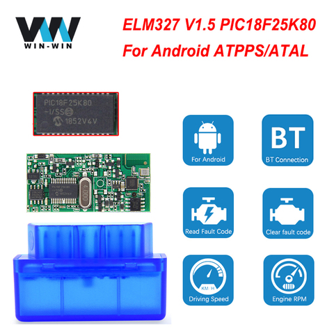 Мини ELM327 V1.5 PIC18F25K80 ELM 327 V1.5 OBD2 Bluetooth адаптер odb2 сканирующий инструмент для Android OBD 2 OBD2 автомобильный диагностический инструмент ► Фото 1/6