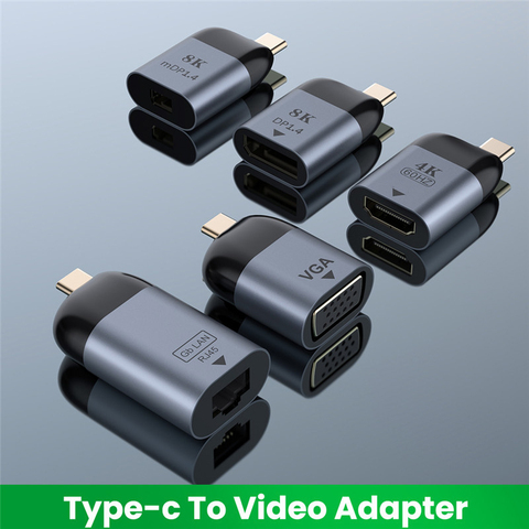 Адаптер UHD 8K Type-C на HDMI-совместимый/VGA/DP/RJ45/Mini DP видео конвертер 4K 60 Гц USB Type C адаптер для Samsung Huawei MacBook ► Фото 1/6