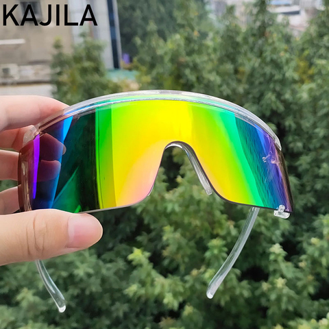 Спортивные солнцезащитные очки для мужчин 2022 Роскошные брендовые ветрозащитные негабаритные прямоугольные солнцезащитные очки для женщи... ► Фото 1/6