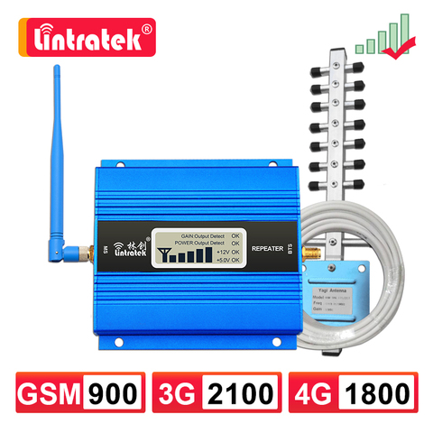 Lintratek мобильный телефон GSM 900 Ретранслятор 4G LTE 1800 3G UMTS 2100 усилитель сигнала 1800mhz усилитель + антенна Yagi + комплект 10m ► Фото 1/6