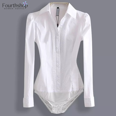 Женское боди с длинным рукавом, облегающая офисная рубашка для работы, белая блузка на весну и осень, 2022 ► Фото 1/6