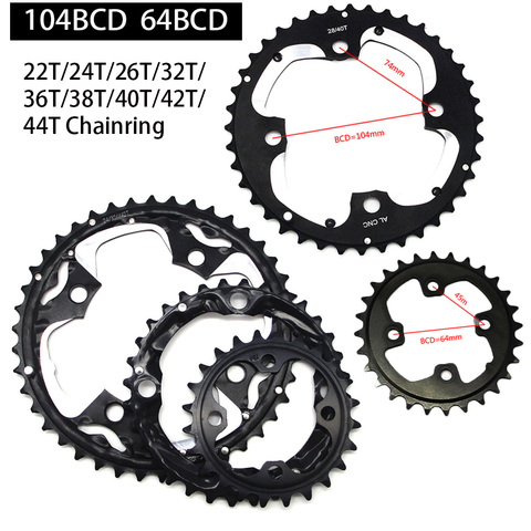 Кольцо цепи велосипеда MTB, кольцо цепи велосипеда для SHIMANO SRAM 22T/24T/26T/32T/38T/42T/44T 104BCD 64BCD ► Фото 1/6