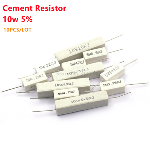 Цементный резистор 10 Вт 5%, сопротивление мощности 0,1r 0,33r 5R 10R 0,22 0,47 0,5 1 2 3 5 10 20 30 36R 100 1K 2K 3K 5,6 K 10K Ом, 10 шт. ► Фото 1/1