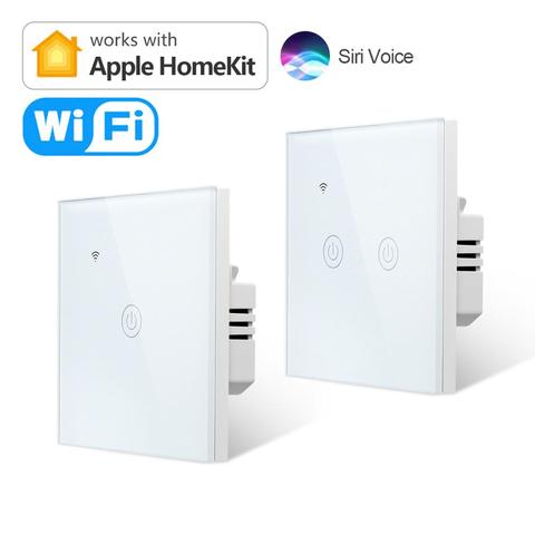 Умный выключатель Apple Homekit/TUYA, стеклянный сенсорный выключатель для умного дома, Wi-Fi, голососветильник, Поддержка Siri/Alexa и google Home ► Фото 1/6