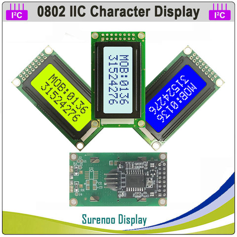 Последовательный ЖК-модуль IIC / I2C / TWI 0802 802 8*2 символа, панель дисплея, желтый, зеленый, синий с подсветкой для Arduino ► Фото 1/6