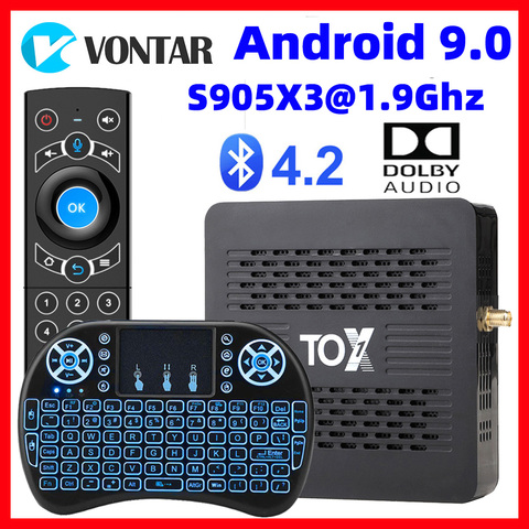 2022 TOX1 ТВ коробка Android 9,0 Смарт ТВ коробка 4 Гб Оперативная память 32G Встроенная память Amlogic S905X3 двухъядерный процессор Wi-Fi 1000 м BT4.2 4K Декодер кан... ► Фото 1/6