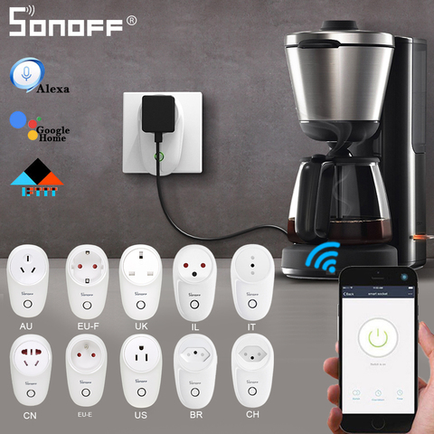 Интеллектуальный выключатель света SONOFF S26/мини Smart Plug EU-E/EU-F/Великобритании/Австралии/США/BR/IT/IL/CH/CN Wi-Fi пульт для Управление Мощность гнездо пе... ► Фото 1/6