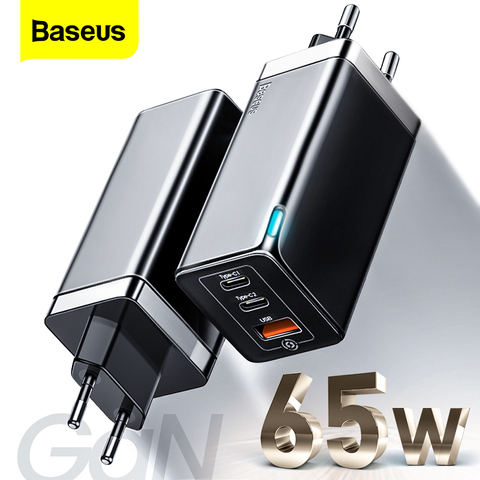 Baseus GAN 65 Вт USB C зарядное устройство Quick Charge 4,0 3,0 QC4.0 QC PD3.0 PD USB-C Type C быстрое USB зарядное устройство для Macbook Pro iPhone Samsung ► Фото 1/6