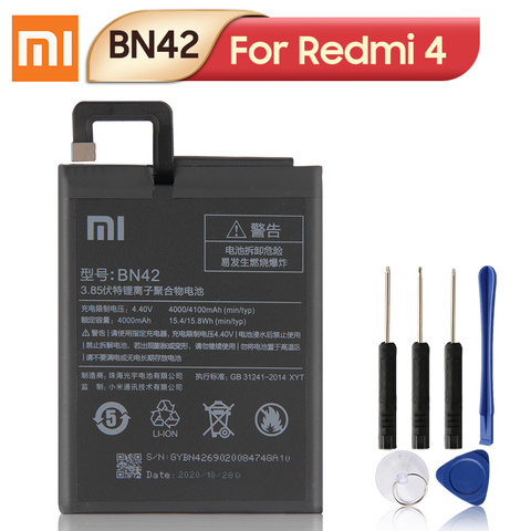 Оригинальный аккумулятор для телефона XIAOMI BN42 для Xiaomi Redmi 4 Hongmi4 Redrice Standard Edition Аутентичные Аккумуляторы для телефонов 4000 мАч ► Фото 1/6